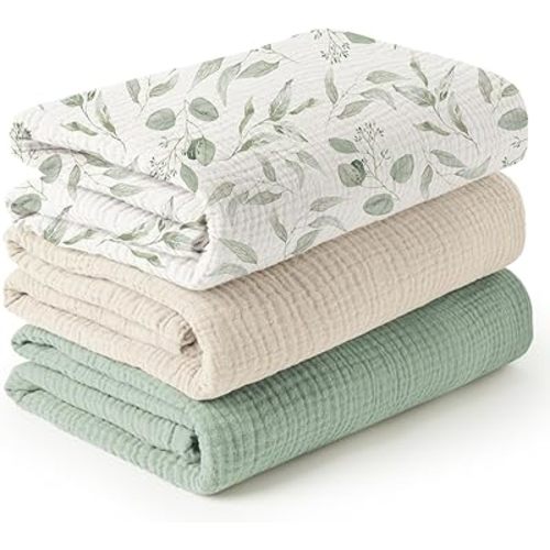 Konssy 3 Pack Muslin Swaddle Blankets for Unisex, Newborn Receiving Blanket, Large 47 x 47 inches, Soft Breathable Muslin Baby Swaddles for Boys & Girls