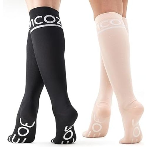 Momcozy Compression Socks for Women - 2 Pack 15-20 mmHg Graduated knee-high Compression Socks for Pregnancy, Nurses, Travel