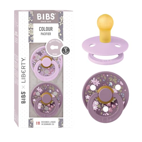 BIBS Colour Liberty Soother 2-Pack, BPA Free Dummy Pacifier, Round Nipple. Natural Rubber Latex, Made in Denmark, Size 1 (0-6 Months), Chamomile Lawn Violet Sky