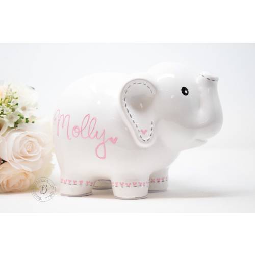 Personalized Elephant Piggy Bank, Hand Painted Piggy Bank for Girls, Baby Shower Gift 1st Birthday Gift for Baby Girl, Baby Girl, Easter