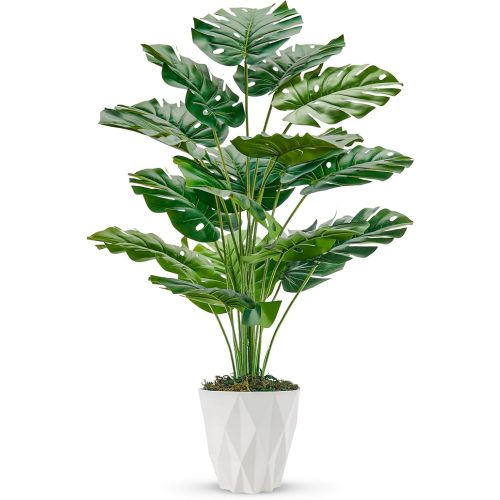 Der Rose 28" Fake Plants Large Artificial Monstera Faux Plants Indoor with White Pot for Home Office Living Room Decor - 1