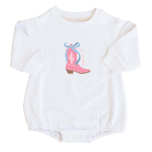 Let's Go Girls Graphic Sweatshirt Bubble Romper | White
