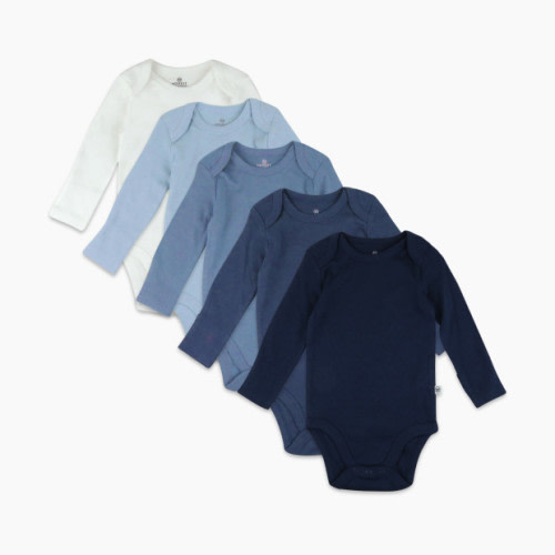 Honest Baby Clothing 5-Pack Organic Cotton Long Sleeve Bodysuit - Ombre Blues, 0-3 M, 5