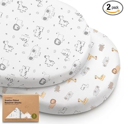 2-Pack Organic Baby Bassinet Sheets Boys, Girls - 100% Cotton Bassinet Mattress Sheets Compatible with Halo Bassinest Swivel Sleeper, Graco, Baby Delight, Universal Bassinet Fitted Sheets (KeaSafari)