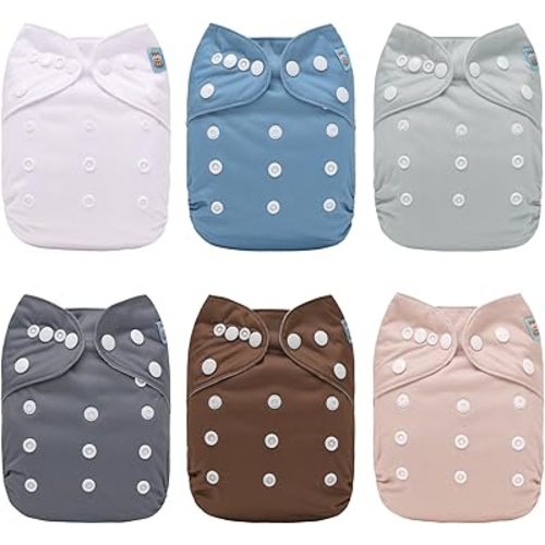 ALVABABY Baby Cloth Diaper 6 Pack with 12 Inserts One Size Cloth Diaper Covers Adjustable Washable Reusable for Baby Girls and Boys 6BM110