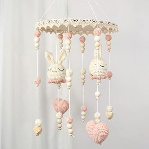 Baby Mobile for Crib - Bunny Baby Crib Mobile - Boho Crib Mobile - Crib Mobile for Girls - Baby Mobile for Bassinet, Pack n Play