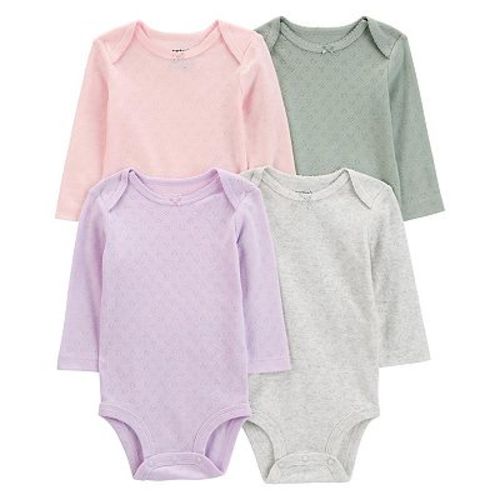 Baby Girl Carter's 4-Piece Long Sleeve Pointelle Bodysuits