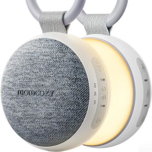 Momcozy Portable Sound Machine with Night Light, White Noise Sound Machine for Baby, 20 Soothing Sounds, Sound Therapy, Long-Lasting Power, Timer, Clips on Stroller, Grey