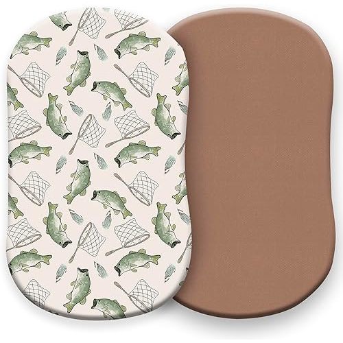 Pobibaby - 2 Pack Premium Bassinet Sheets for Standard Bassinets - Ultra-Soft Jersey Knit, Stylish Floral Pattern, Safe and Snug for Baby (Gone Fishing)