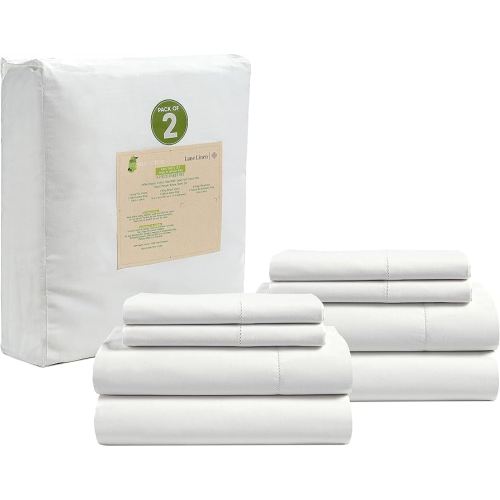 LANE LINEN 100% Organic Cotton King Sheet Set, 4Pc Cotton Sheets King Size, Breathable Bedding Sheet & Pillowcases, Hotel Luxury Bed Sheets Set, 15" Deep Pocket - White King Sheets (2 Pack)