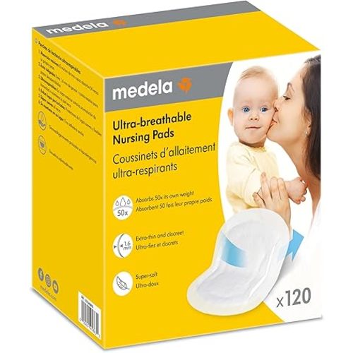 Medela Ultra-Breathable Disposable Nursing Pads 120 Count, New and Improved, Highly Absorbent, Breathable and Discreet for Comfortable Wear