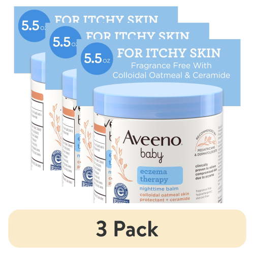 (3 pack) Aveeno Baby Eczema Therapy Nighttime Body Balm, Colloidal Oatmeal, 5.5 oz
