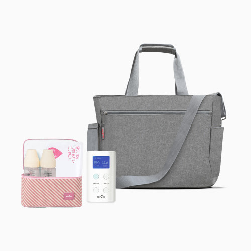 Spectra 9 Plus Portable Rechargeable Breast Pump with Grey Tote and Pink Cooler Kit