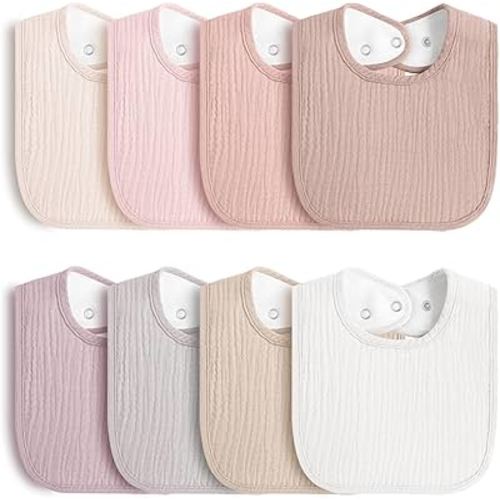 8-Pack Baby Muslin Bibs, Soft Cotton Drool Bibs for Boys Girls, Adjustable and Absorbent Newborn Bib Set for Feeding and Drooling