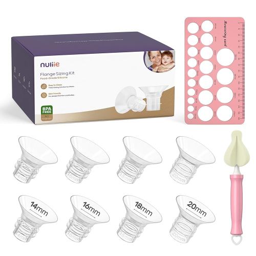 Nuliie 8PCS Flange Sizing Kit 14/16/18/20mm for 24mm Flange/Shield of Most Pumps, Silicone Flanges Insert for Momcozy/Spectra Electric Breast Pump, Pumping Essential Kit for Moms