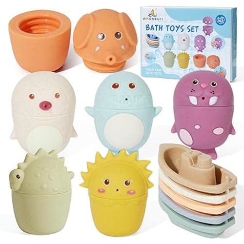 Mold Free Bath Toys for Babies 6-12 Months, 11 PCS Animal with Floating Boats Bath Toy for Toddlers/ Infants, Baby Pool Bathtub Toys Presents for Preschool Boys Girls