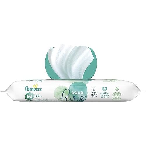 Baby Wipes, Pampers Aqua Pure Sensitive Water Baby Diaper Wipes, Hypoallergenic and Unscented, 56 Total Wipes