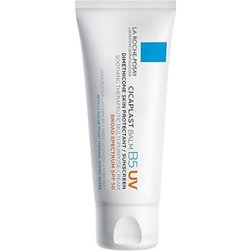 La Roche-Posay Cicaplast Balm B5 UV SPF 50, Vitamin B5 + Shea Butter + Tribioma + Madecassoside + Zinc Oxide Sunscreen, Post Treatment Skin Protectant With SPF, Multi-Purpose Cream For Dry Skin