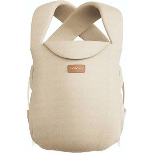 Momcozy Newborn Carrier WeeSnug- Lightweight and Cozy Comfort for 7-25 lbs | Ergonomic Cross-Back Support and Lumbar Pad, Effortless to Put On, 100% Soft Cotton, OEKO-TEX, Visual Size Scale, Khaki