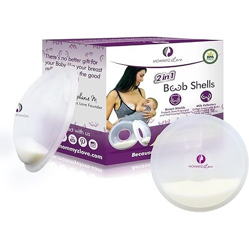 Breast Shell & Milk Catcher for Breastfeeding Relief (2 in 1) Protect Cracked, Sore, Engorged Nipples & Collect Breast Milk Leaks During The Day, While Nursing or Pumping (2 Pack)