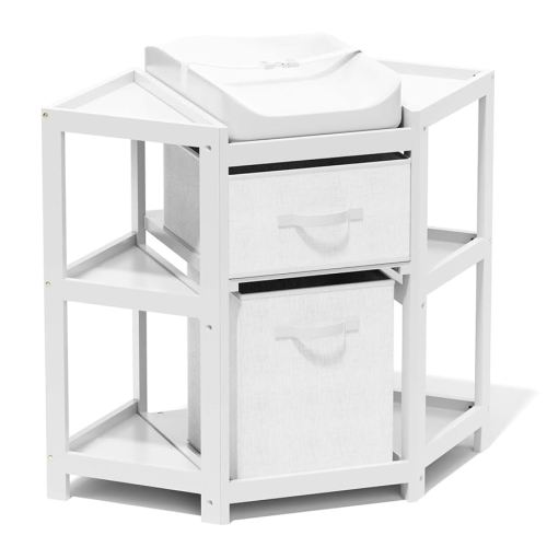 Glaf Corner Changing Table, Baby Diaper Changing Station with Storage Drawer Laundry Hamper Multifunctional Portable Diaper Station with Changing Pad for Newborn Infant (White)