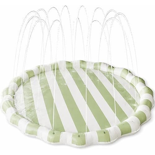 Blueweenly Toddler Splash Pad for Kids and Dog, 67" Outdoor Sprinkler for Kids Water Play Mat Pool Inflatable Toys for Summer Backyard Party Decor Outside, Green and White Stripe