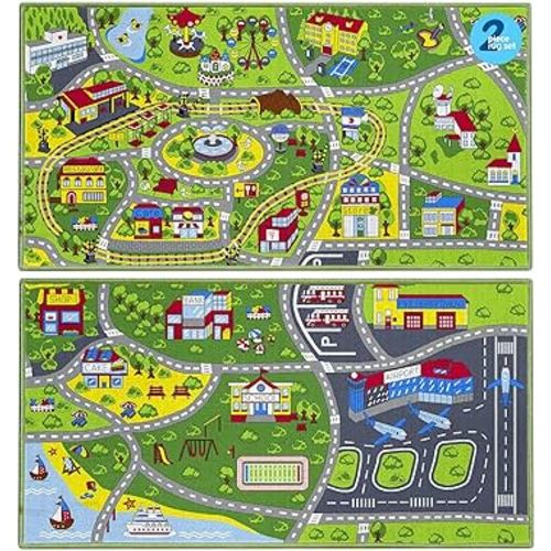 Booooom Jackson Pack 2 Train Car Rugs for Toy Cars,Car Mat,Road Rug,Kids Car Carpet Playmat Rug,Kids Car Rug Play Mat,Fun Car Play Area Rug,Non Slip Kids Car Play Rug for Playroom Bedroom