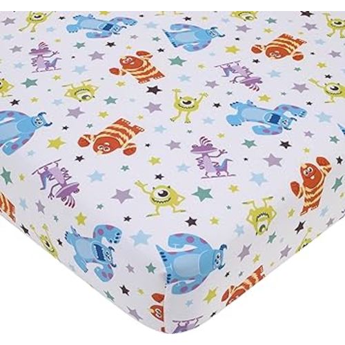 Disney Monsters Inc. Blue, Green, Orange and White, Sully and Mike Super Soft Nursery Fitted Crib Sheet