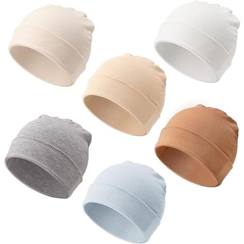 DRESHOW BQUBO 6 Pack Baby Newborn Hats Set for Unisex Infant Newborn Toddler Soft Beanie Hat for Boys Girls 0-24 Months
