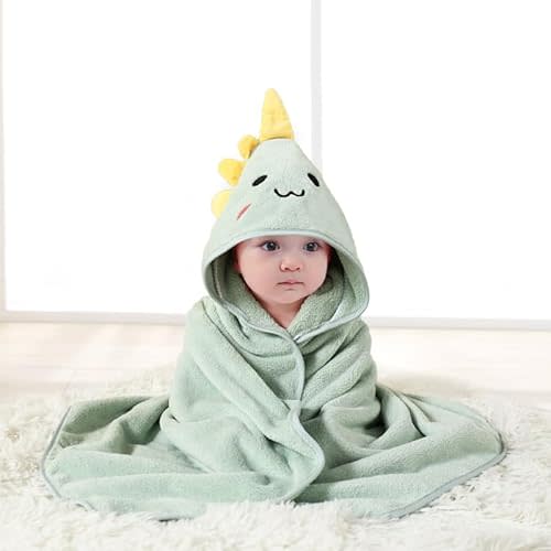 Hooded Baby Towel - Premium Soft Bath Towel for Baby, Newborn,Infant - Ultra Absorbent,Natural Baby Stuff Towel, Soft Coral Velvet Coral Fleece Bath Towel for Boys and Girls (Happy Dinosaur