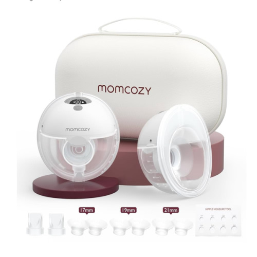 Momcozy M5 Hands-Free Wearable Breast Pump, Double-Sealed Flange for Baby-Like Comfort, 3 Modes & 9 Suction Levels, Portable Electric Pump – 24mm, 2-Pack Quill Gray