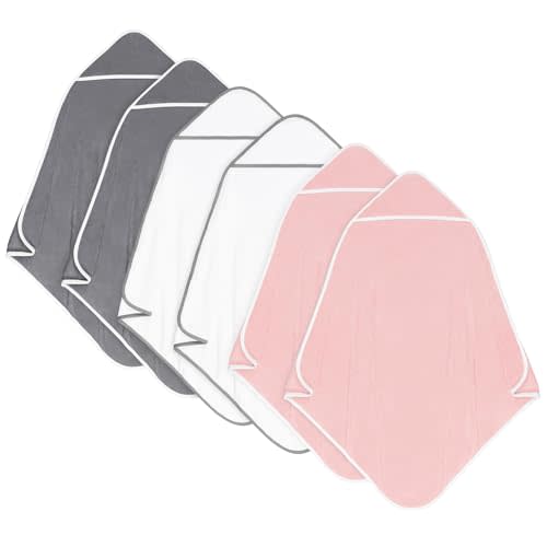 Orighty 6 Pack Baby Hooded Towel 30 x 30 Inch Super Soft Bath Towel with Hood for Babies, Infant, Newborn Essential - Ideal Baby Stuff Registry Gift for Boys and Girls (Grey, White, Pink)