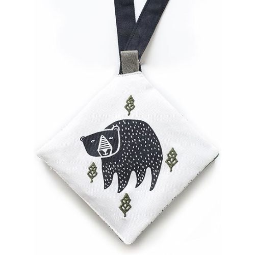 Wee Gallery Woodland Animals Crinkle Pages Stroller Toy, Sensory Hanging Crinkle Toy with Mirror for Babies, High Contrast Animal Art and Montessori Baby Item for Car Seat and Play Gym