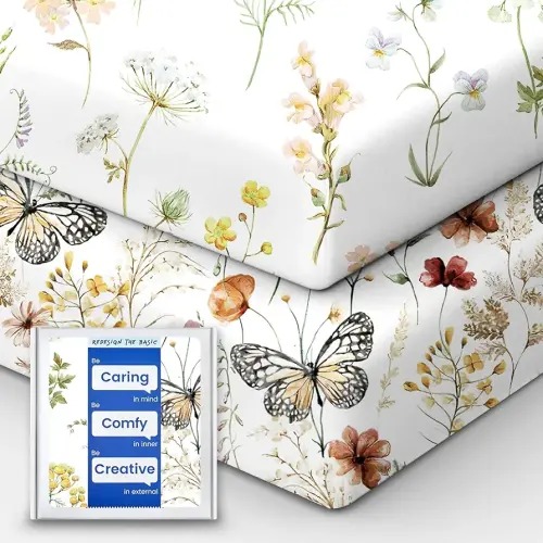 Crib Sheets for Boy Girl, Premium Soft Butterfly Crib Mattress Fitted Sheet, Ultra Breathable Baby Sheets, Super Stretchy Baby Bed Sheets 28''x52''x9'' Extra Deep Pocket, 2 Pack