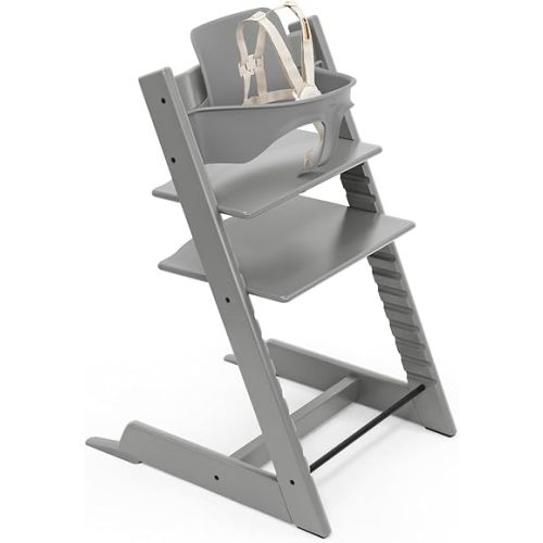 Stokke Tripp Trapp High Chair 2, Storm Grey - Includes Chair + Baby Set with Removable Harness for Children 6-36 Months - Adjustable, Ergonomic & Easy to Clean