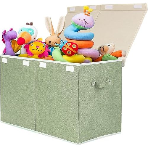 popoly Large Toy Box Chest with Lid, Collapsible Sturdy Toy Bin Storage Organizer Boxes Baskets for Kids, Boys, Girls, Nursery, Playroom, 25"x13" x16"