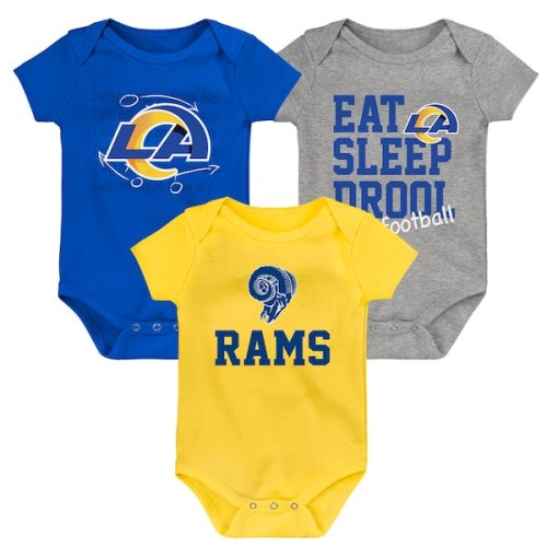 Los Angeles Rams Newborn & Infant Three-Pack Eat, Sleep & Drool Retro Bodysuit Set - Gold/Royal/Heather Gray