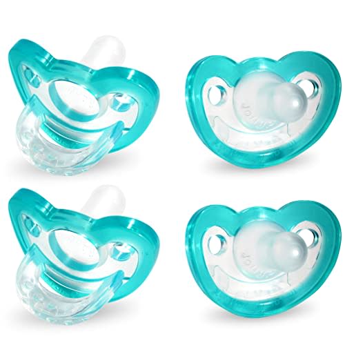 RaZbaby JollyPop Baby Pacifier for Newborns 0-3m - Soft BPA Free Medical Grade Silicone Made in The USA with a Durable one Piece Construction - Dishwasher Safe Easy to Sterilize - Teal, Pack of 4