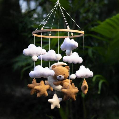 Teddy Bear Baby Mobile, Cloud Crib Mobile, Nursery Mobile Baby, Cot Neutral Mobile, Baby Nursery Decor, Baby Room Decor, Baby Mobile Neutral