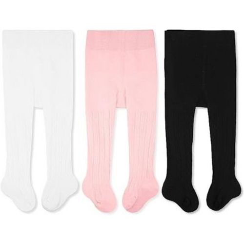 Cozyway Cable Knit Cotton Leggings/tights For Baby Girls, 3 Pack, White/pink/black, 3-6 Months Old