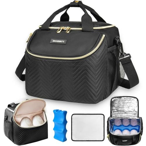 Wearable Breast Pump Bag,Breastmilk Cooler Travel Bag Compatible with Momcozy/Eufy/Paruu/Elvie/Willow/Medela Breast Pump with Ice Pack and Water Resistent Mat for 6 Baby Bottles Up to 9 Ounce,Black
