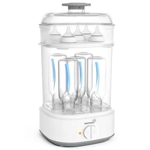Baby Bottle Steam Sterilizer with Timer for Baby Bottles, Pacifiers, Pump Parts, and Toys - White