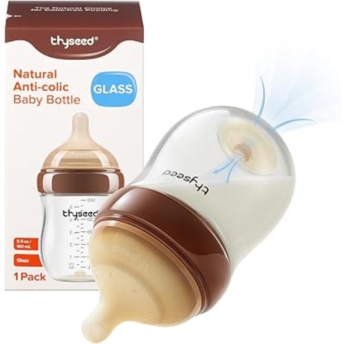 Glass Natural Anti-Colic Baby Bottles | Newborn Breast Like Nursing Bottle for Breastfed Babies with Nipple(0-1 Months),5oz,1pack