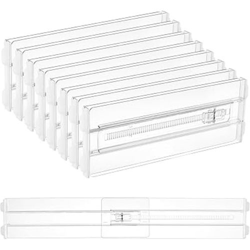 Vtopmart 8 Pack Drawer Dividers for Clothes, 4" High 13"-22" Adjustable Expandable Dresser Drawer Organizer, Clear Plastic Separators for Dresser, Baby Clothing, Underwear, Cosmetic, Toiletries
