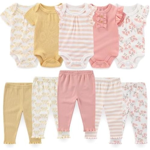 Baby Boy Girl 10 Piece Combined Type Clothing Set Cotton Baby Bodysuits and Pants Set Home Outdoor Infant Clothes