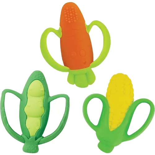 Infantino Farmers Market Teether Gift Set - Set of 3 BPA-Free Veggie Textured Silicone Teethers for Soothing Sore Gums, Multicolor