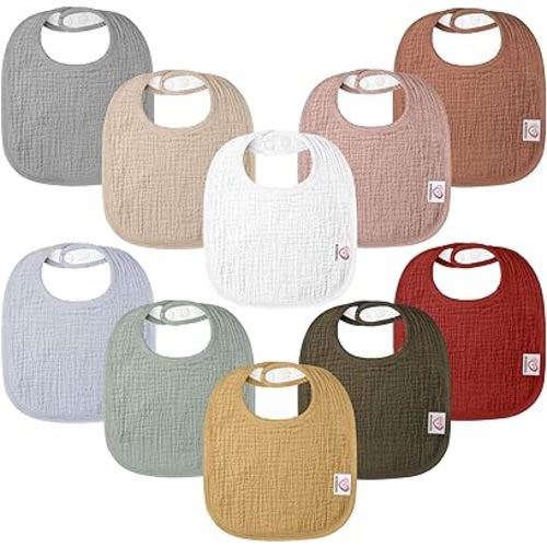 10Pack Muslin Baby Bibs 100% Cotton Baby Drool Bibs for Unisex Baby Toddlers Newborns Drooling Teething