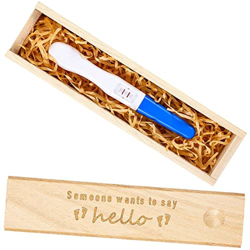 Qunclay Pregnancy Test Keepsake Box Surprise Pregnancy Announcement Box Wooden Baby for Husband Grandparents Baby Memory Souvenir Collection case with Raffia Ribbon(Classic)