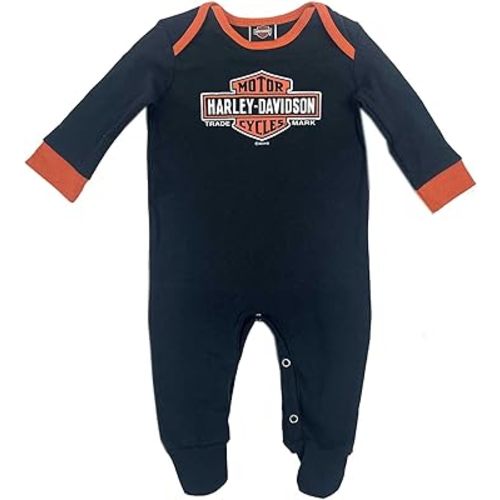 Harley-Davidson Baby Boys' Bar & Shield Logo Knit Footed Long Sleeve Romper