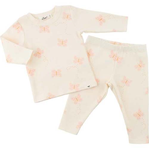 Mini Butterflies Pink Two Piece Set, Milk - Oh Baby! | Maisonette